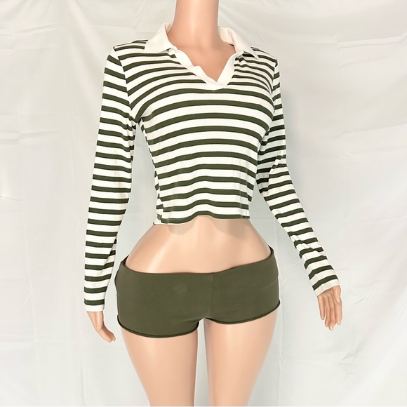 Striped Green and White Women's Top - Picture 2 of 3